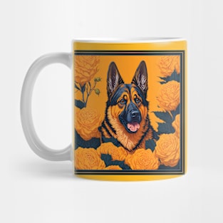 Dogs, shepherd dog and flowers, dog, seamless print, style vector (Yellow version shepherd dog ) Mug